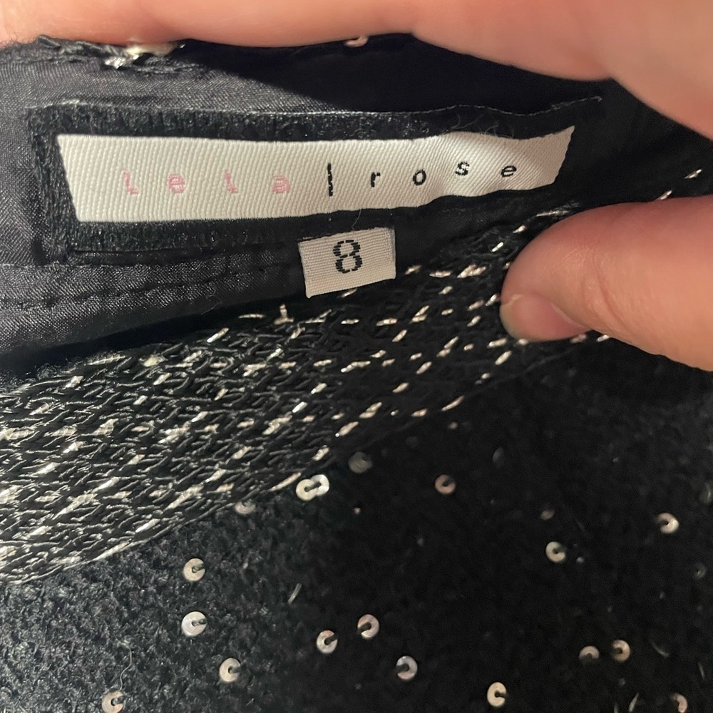 Lela Rose pencil skirt black sequin wool silk blend lined size 8 career event - Picture 3 of 5
